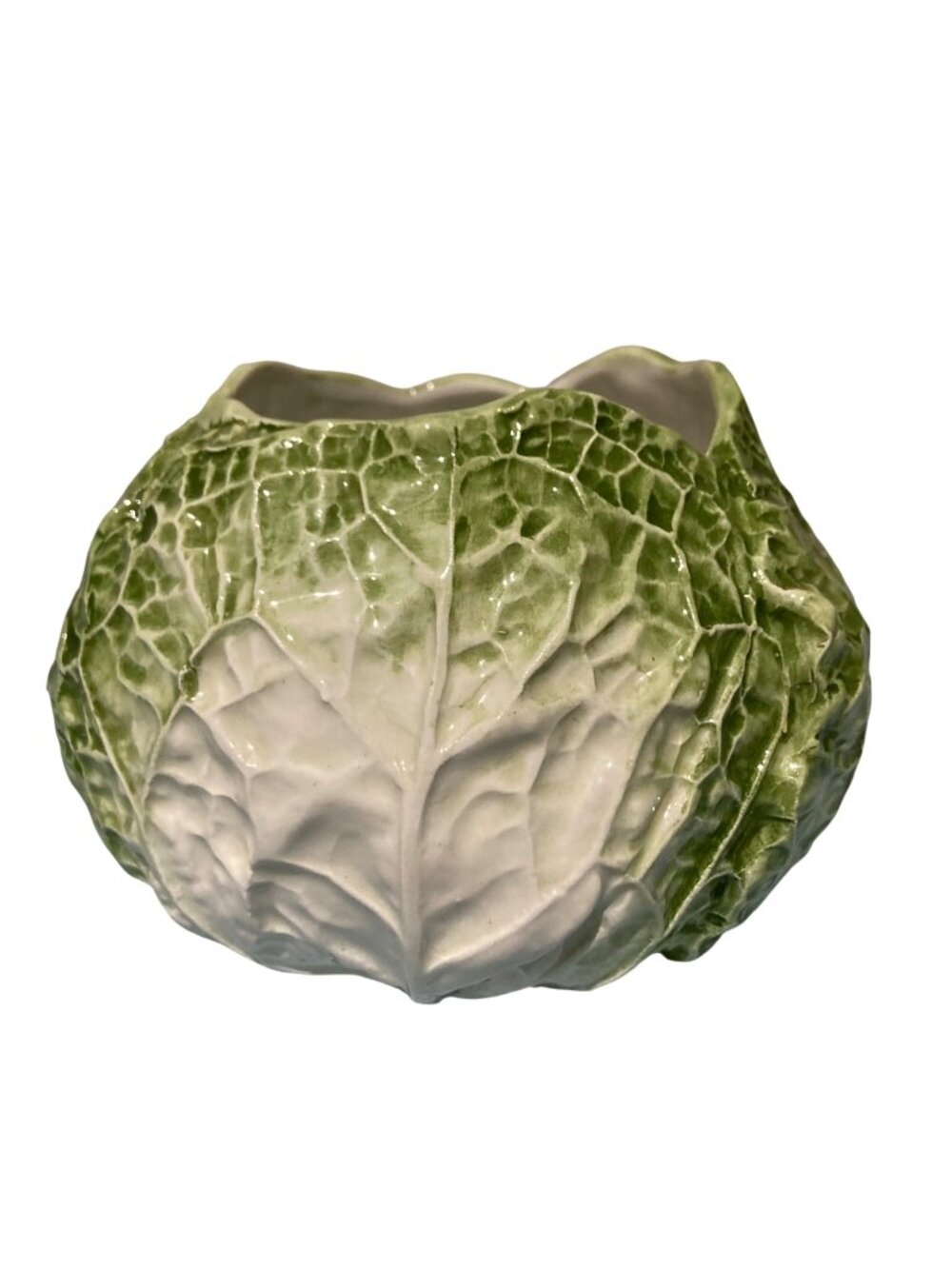 Mid Century Majolica Ceramic Cabbage Bowl